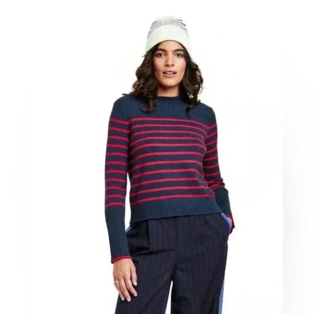 NEVER WORN La Ligne x Target Blue and Red Striped Crewneck sweater Size Small